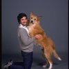 Animal trainer William Berloni w. dog Beau ("Sandy") in a publicity shot for the Broadway musical "Annie 2: Miss Hannigan's Revenge." (New York)
