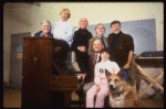 (Top L-R) actors Ronny Graham, Dorothy Loudon, Harve Presnell, writer Tom Meehan, director Martin Charnin, (Bottom L-R) composer Charles Strouse, actor Danielle Findley, in a rehearsal shot for the Broadway musical "Annie 2: Miss Hannigan's Revenge." (New