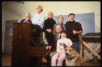 (Top L-R) actors Ronny Graham, Dorothy Loudon, Harve Presnell, writer Tom Meehan, director Martin Charnin, (Bottom L-R) composer Charles Strouse, actor Danielle Findley, in a rehearsal shot for the Broadway musical "Annie 2: Miss Hannigan's Revenge." (New