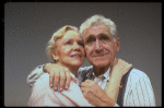 Actors Audra Lindley and James Whitmore in scene fr. the Off-Broadway play "About Time." (New York)