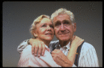 Actors Audra Lindley and James Whitmore in scene fr. the Off-Broadway play "About Time." (New York)