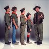 Actors (L-R) Jeffrey Marcus, Scott Simon, John Navin, Mark Bendo & James Whitmore in a publicity shot fr. the Broadway play "Almost an Eagle." (New York)