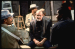 Director/choreographer Bob Fosse (C) discussing scene w. actors Alan Weeks (L) & Cleavant Derricks (R) at a rehearsal for the Broadway musical "Big Deal" (New York)