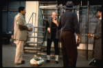 Director/choreographer Bob Fosse (C) discussing scene w. actor Alan Weeks (L) & others at a rehearsal for the Broadway musical "Big Deal" (New York)