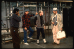 Director/choreographer Bob Fosse (C) discussing scene w. actor Cleavant Derricks (L), Larry Marshall (2L) & Alan Weeks (R) at a rehearsal for the Broadway musical "Big Deal" (New York)