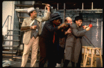 Director/choreographer Bob Fosse (2R) demonstrating blocking w. actors Alan Weeks (L), Cleavant Derricks (2L) & Alde Lewis, Jr. (R) at a rehearsal for the Broadway musical "Big Deal" (New York)