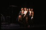 Actor Alde Lewis, Jr. (C) & ensemble in a scene fr. the Broadway musical "Big Deal" (New York)
