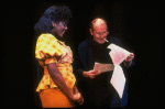 Director/choreographer Bob Fosse (C) discussing scene w. actress Loretta Devine (L) at a dress rehearsal for the Broadway musical "Big Deal" (New York)