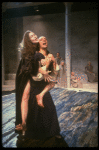 Actors Priscilla Smith & F. Murray Abraham in a scene fr. the New York Shakespeare production of the play "Antigone." (New York)