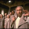 Actor George Lloyd (R) & Greek Chorus in a scene fr. the New York Shakespeare production of the play "Antigone." (New York)