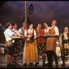 Actors Kenneth Kantor (L) & Elaine Hausman (C) w. male ensemble in a scene fr. the Broadway revival of the musical "Brigadoon." (New York)