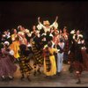 Actress Mollie Smith (aloft) w. ensemble in the "Wedding Dance" fr. the Broadway revival of the musical "Brigadoon." (New York)