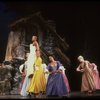 Actress Mollie Smith (aloft) w. female ensemble in a scene fr. the Broadway revival of the musical "Brigadoon." (New York)