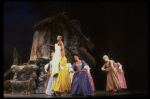 Actress Mollie Smith (aloft) w. female ensemble in a scene fr. the Broadway revival of the musical "Brigadoon." (New York)