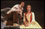 Actors Martin Vidnovic & Meg Bussert in a scene fr. the Broadway revival of the musical "Brigadoon." (New York)