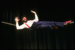 Actor Avner Eisenberg in a scene fr. the Off-Broadway one man show "Avner the Eccentric." (New York)