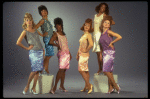 Actresses (L-R) Pattie Darcy, Jasmine Guy, Peggi Blu, Laura Theodore, Adriane Lenox & Alison Fraser in a scene fr. the Off-Broadway musical revue "Beehive." (New York)