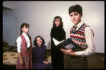 Actors (L-R) Olivia Laurel Mates, Barbara Caruso, Elizabeth Perkins & Jonathan Silverman in a rehearsal shot fr. the first National tour of the Broadway play "Brighton Beach Memoirs."