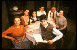 Actors (L-R) Joan Copeland, Elizabeth Perkins, Olivia Laurel Mates, Mark Nelson, Jonathan Silverman (front), Charles Cioffi & Barbara Caruso in a scene fr. the first National tour of the Broadway play "Brighton Beach Memoirs."