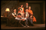 Actors (Back L-R) Elizabeth Perkins & Charles Cioffi, (Middle L-R) Olivia Laurel Mates, Barbara Caruso, Mark Nelson & Joan Copeland, Jonathan Silverman (front) in a scene fr. the first National tour of the Broadway play "Brighton Beach Memoirs."