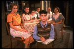 Actors (L-R) Lynn Milgrim, Lisa Waltz, Skye Bassett, Brian Drillinger, Nicholas Strouse (front), Richard Greene & Rocky Parker in a scene fr. the Bus & Truck tour of the Broadway play "Brighton Beach Memoirs."
