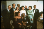 Performers (Back L-R) Leslie "Bubba" Gaines, Gregory Hines, Elisabeth Welch, Charles "Honi" Coles, Adelaide Hall, Charles "Cookie" Cook, Edith Wilson & Bobby Short, (Front) Nell Carter & John W. Bubbles in a group shot fr. the revue "Black Broadway." (New York)