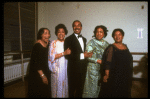 Singers (L-R) Elisabeth Welch, Adelaide Hall, Bobby Short, Edith Wilson & Nell Carter in a publicity shot fr. the Broadway revue "Black Broadway." (New York)