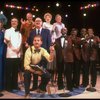 (Back L-R) Trumpeter Harry James, singers the "Incomparable" Hildegarde & Dick Haymes, (Front L-R) actress Travis Hudson, comedian Adam Keefe, announcer Don Wilson & vocal group the Ink Spots in a group photo fr. the concert "Big Broadcast of 1944." (Westbury)