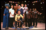 (Back L-R) Trumpeter Harry James, singers the "Incomparable" Hildegarde & Dick Haymes, (Front L-R) actress Travis Hudson, comedian Adam Keefe, announcer Don Wilson & vocal group the Ink Spots in a group photo fr. the concert "Big Broadcast of 1944." (Westbury)