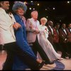 (L-R) Comedian Adam Keefe, actress Travis Hudson, singers Dick Haymes & the "Incomparable" Hildegarde, w. vocal group the Ink Spots in a kick line fr. the concert "Big Broadcast of 1944." (Westbury)