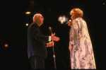 Actress Travis Hudson (R) & announcer Don Wilson (L) in a scene fr. the concert "Big Broadcast of 1944." (Westbury)