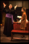 Actors Patti Lupone & Jonathan Pryce in a scene fr. the Broadway play "Accidental Death of an Anarchist." (New York)