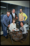 (Top L-R) Director Charles Nelson Reilly, actor Jack Weston & playwright Ira Levin, (Bottom L-R) actors Julie Harris & Rene Auberjonois in a rehearsal shot fr. the  Broadway play "Break A Leg." 