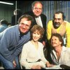 (Top L-R) Director Charles Nelson Reilly, actor Jack Weston & playwright Ira Levin, (Bottom L-R) actors Julie Harris & Rene Auberjonois in a rehearsal shot fr. the  Broadway play "Break A Leg." 