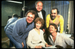 (Top L-R) Director Charles Nelson Reilly, actor Jack Weston & playwright Ira Levin, (Bottom L-R) actors Julie Harris & Rene Auberjonois in a rehearsal shot fr. the  Broadway play "Break A Leg." 