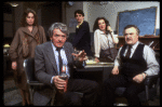 Actors (L-R) Sandy Dennis, Hal Holbrook, William Converse-Roberts, Dixie Carter & Vincent Gardenia in a scene from the New York Shakespeare Festival production of the play "Buried Inside Extra." (New York)