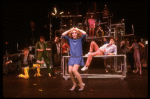 Actors Jane Krakowski (C) & Robert Downey, Jr. (reclining at R) w. cast in a scene fr. the Off-Broadway musical "American Passion." (New York)