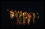 Actors (R-L) Dean Jones, Beth Howland, Steve Elmore, Merle Louise, John Cunningham, Teri Ralston, George Coe, Barbara Barrie, Charles Kimbrough, Elaine Stritch & Charles Braswell in a scene fr. the Broadway musical "Company." (New York)