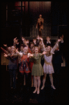 Actresses (Front L-R) Charlotte Frazier, Barbara Barrie, Jane Russell, Annie McGreevey, Brenda Thomson, Jane A. Johnston & Marian Hailey, & actor Larry Kert (Top) w. cast in a scene fr. the first replacement cast of the Broadway musical "Company." (New York)