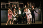 Actors (L-R) Ann Johnson, Gary Krawford, Jane A. Johnston, George Wallace, George Chakiris, Del Hinkley, Marti Stevens, Marian Hailey & Robert Goss in a scene fr. the tour of the Broadway musical "Company." (Toronto)