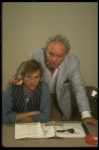 Actors (L-R) Dennis Christopher & Carroll O'Connor in a rehearsal shot fr. the Broadway play "Brothers." (New York)