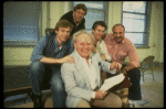 Actors (L-R) Dennis Christopher, Frank Converse, Carroll O'Connor, Paul Gleason (who left the production during rehearsals) & Gary Klar in a rehearsal shot fr. the Broadway play "Brothers." (New York)