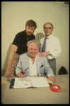 L-R) Playwright George Sibbald, actor Carroll O'Connor & Producer Noel Pearson in a rehearsal shot fr. the Broadway play "Brothers." (New York)