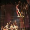 Actor Jim Dale walking a tight rope in a scene fr. the Broadway musical "Barnum." (New York)