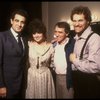 L-R) Singer Placido Domingo, actress Linda Ronstadt, producer Joseph Papp & actor David Carroll backstage at the New York Shakespeare Festival production of the musical "La Boheme." (New York)