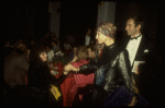 Actress Linda Ronstadt (L) being congratulated by dancer Natalia Makarova (2R) at the opening night party for the New York Shakespeare Festival production of the musical "La Boheme." (New York)