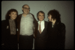 L-R) Producer Gail Merrifield, director Wilford Leach, producer Joseph Papp & actress Linda Ronstadt at the opening night party for the New York Shakespeare Festival production of the musical "La Boheme." (New York)