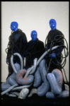 Scene fr. Off-Broadway theater piece "Blue Man Group." (New York)