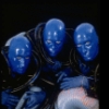 Scene fr. Off-Broadway theater piece "Blue Man Group." (New York)
