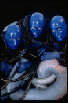 Scene fr. Off-Broadway theater piece "Blue Man Group." (New York)